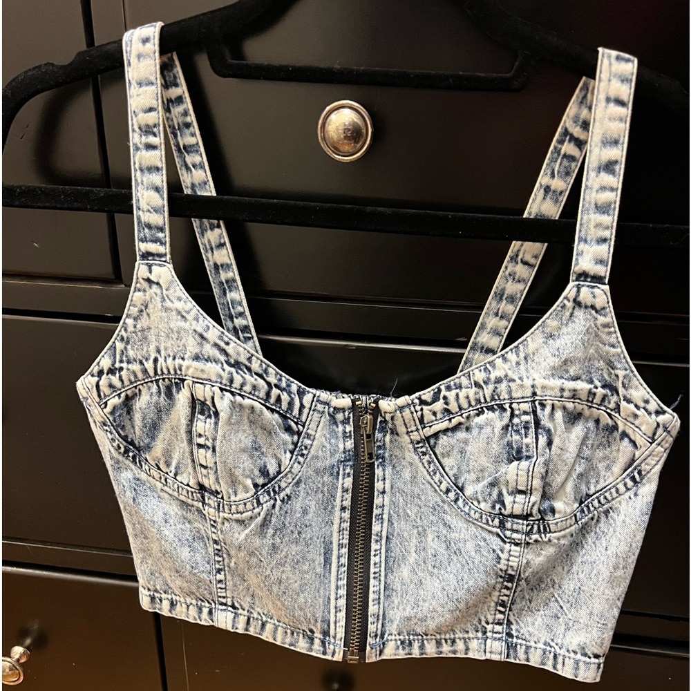 36point5 Women's Multi Seam Zip Front Denim
Bustier Blue Sleeveless Tops